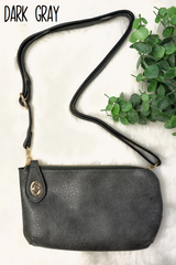 Faux Leather Twist Lock Crossbody Clutch