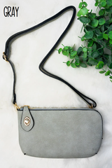 Faux Leather Twist Lock Crossbody Clutch