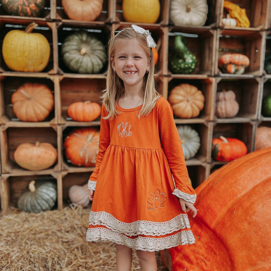 Monogrammed Turkey Dress – Little Miss Petals Boutique