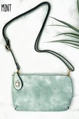 Faux Leather Twist Lock Crossbody Clutch