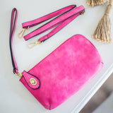 Faux Leather Twist Lock Crossbody Clutch