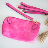 Faux Leather Twist Lock Crossbody Clutch