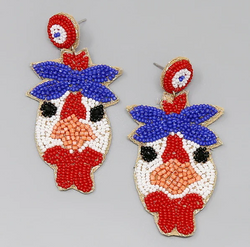 Chicken with Blue Bow Earrings