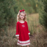 Monogrammed Red Lace Dress
