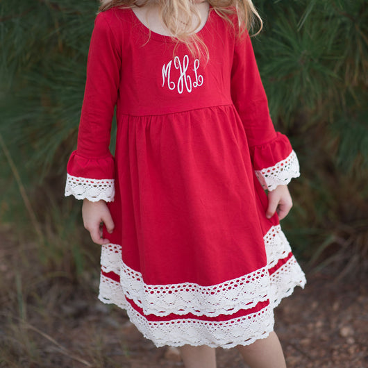 Monogrammed Red Lace Dress